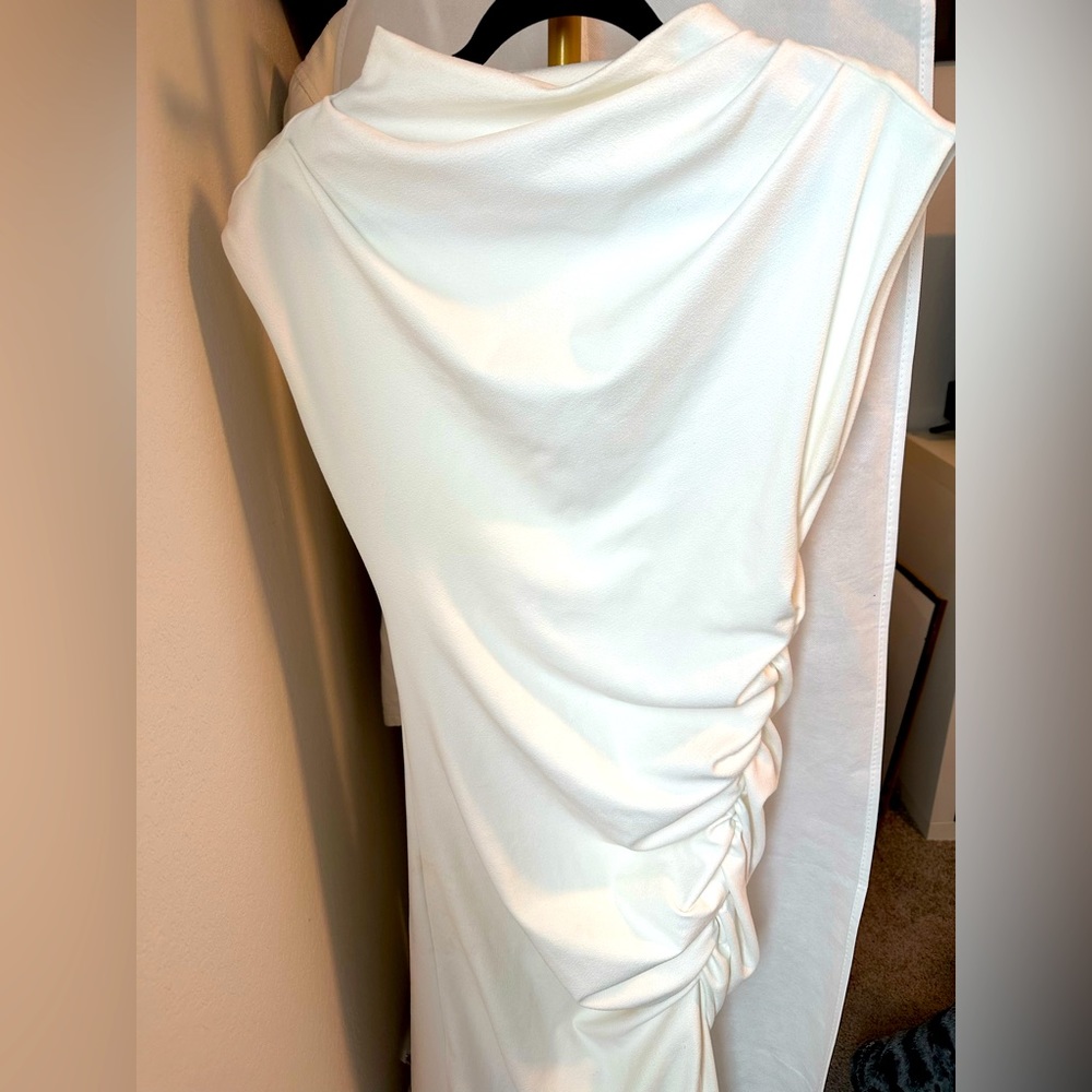 The Maya Ruched Cowl-Neck Dress White